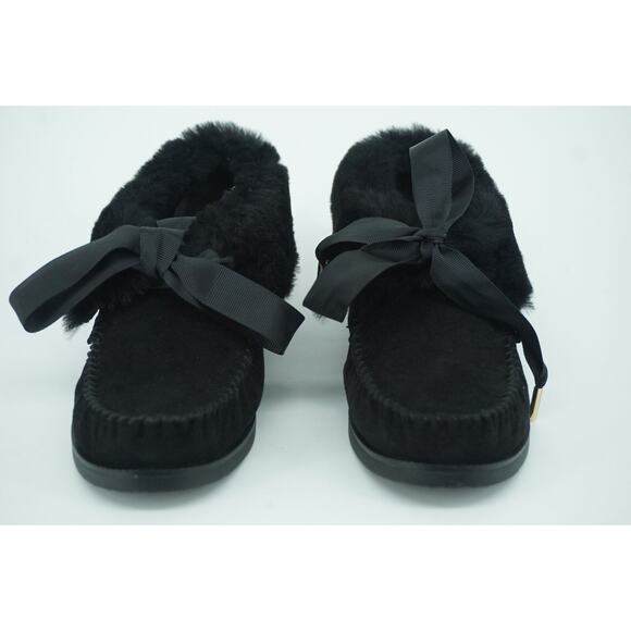 Tory Burch Aberdeen Genuine Rabbit Fur Trim Slipper Bootie Size 6 NIB Black Bow - Picture 3 of 11